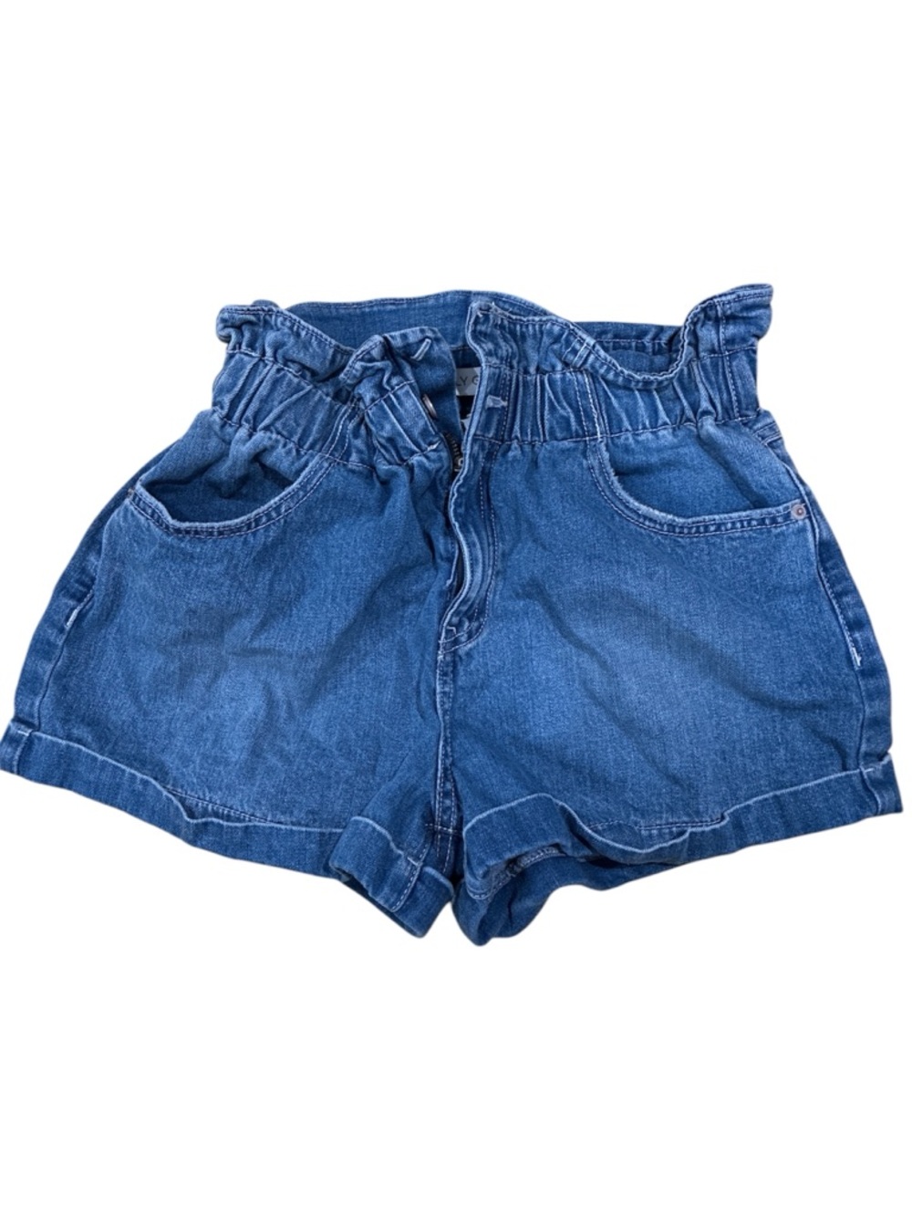 Denim Paperbag Waist Women's Shorts - Blue